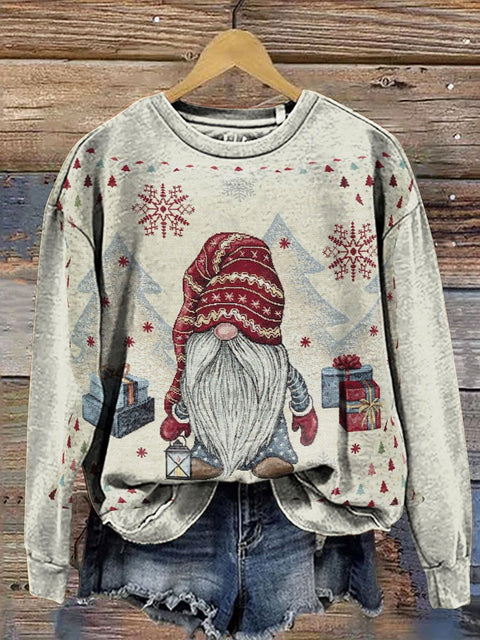 Retro Christmas  Print Casual  Sweatshirt
