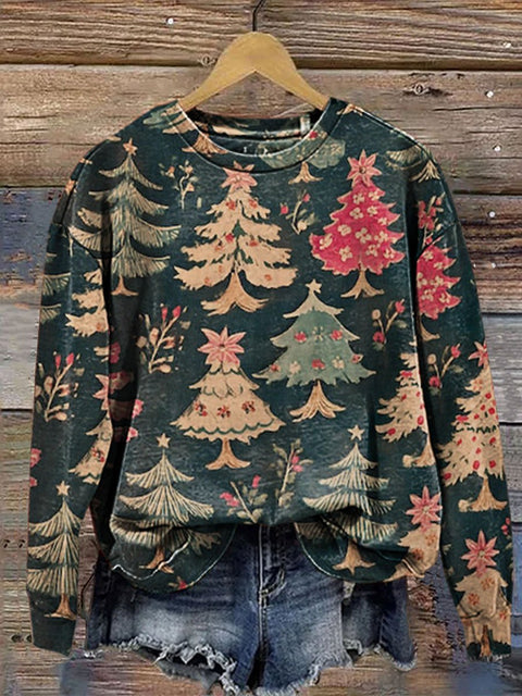 Cozy Retro Christmas Print Casual  Sweatshirt