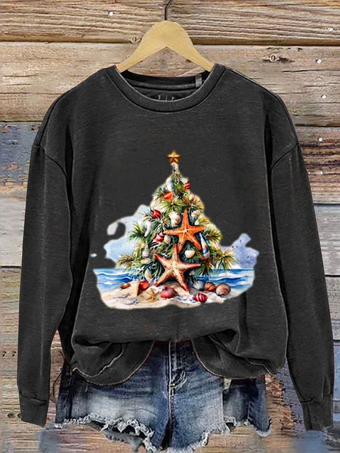 Beach Christmas Print  Casual  Sweatshirt
