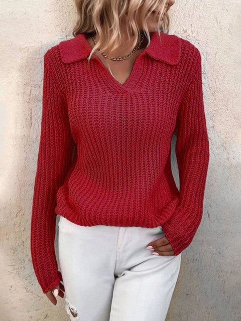 Women's  Solid Color Slim Fit  Lapel  Casual Pullover Sweater