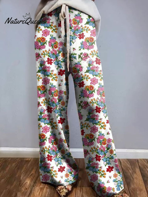 Women's Lovely Floral Art Printed Comfortable Knitted Trousers