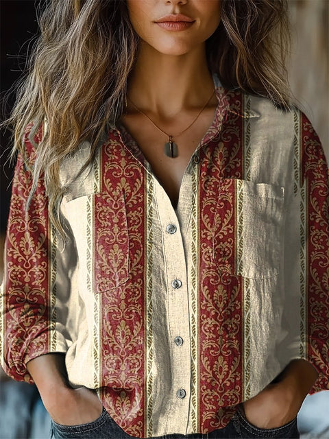 Women's   Retro Floral Print Casual Long Sleeve Comfortable Cotton Shirt