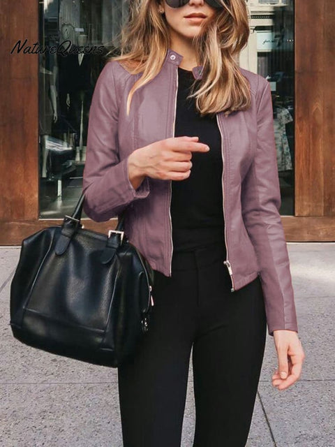 Women's Solid Color Stylish Leather Suit Jacket