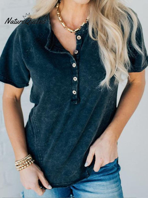 Women's Casual Solid Color Distressed T-Shirt