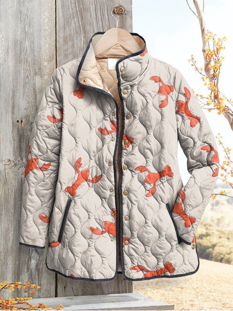 Cute Lobster Decorative Pattern Casual Quilted Cardigan