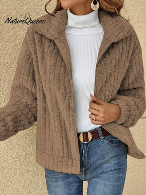 Women's Fall And Winter Plush Fur Lapel Collar Short Jacket