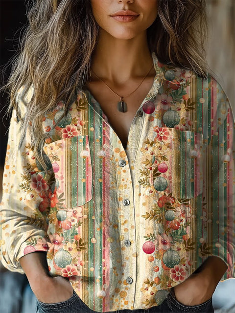 Women's   Retro Floral Print Casual Long Sleeve Comfortable Cotton Shirt