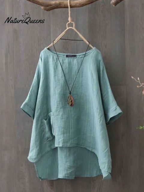 Cotton Linen Solid Color Casual Top