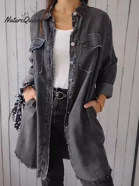 Women's Denim Jacket with Baggy Lapels