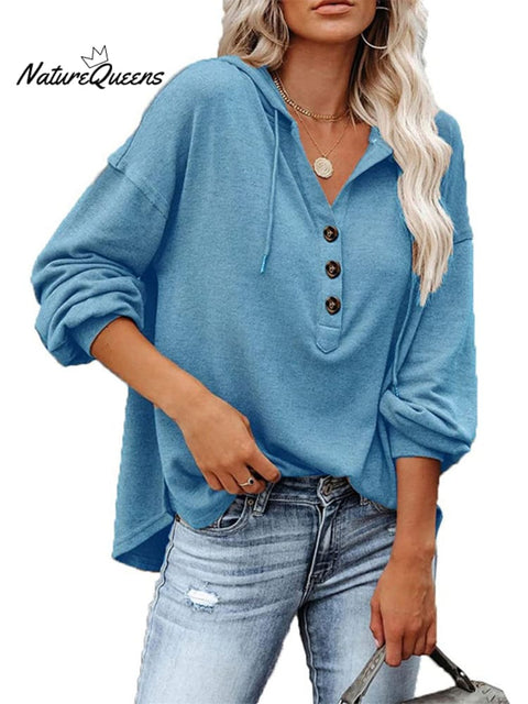 Loose V-neck Long-sleeved Sweatshirt Women's Sports Hooded Jacket