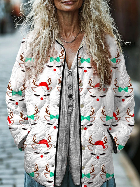Women's Retro Christmas Print  Casual Quilted Jacket