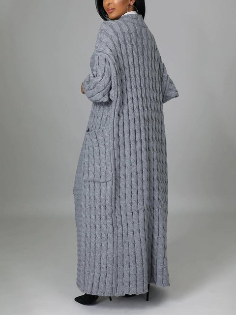 Women's Stylish Casual Long Sleeve Sweater Solid Color Long Cardigan