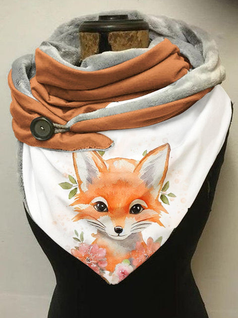 Fleece Cute Fox Art Print Casual Scarf