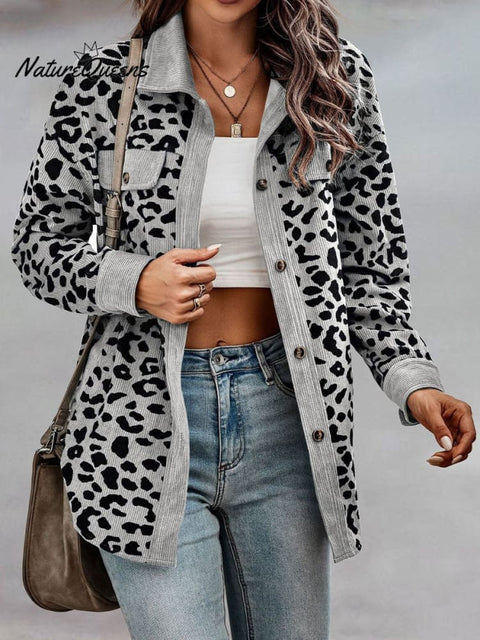 Women's Leopard Print Button Down Long Sleeve Jacket