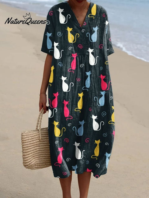 Women's  Rainbow Cat  Art Print  Casual Dress