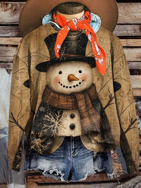 Retro Snowman Art  Print Casual  Sweatshirt