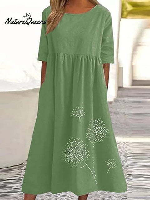 Dandelion Boho Floral Print Loose Flowy Long Dresses