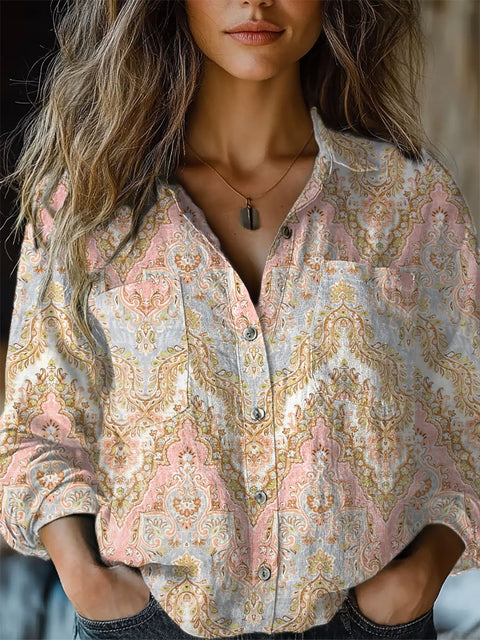 Women's Retro  Floral Print  Casual Long Sleeve Comfortable Cotton Shirt