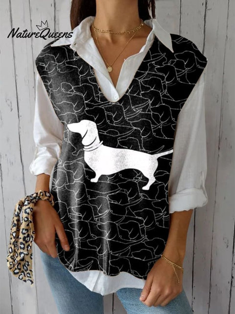 Women's Funny Dog  Art Print Versatile Knitted Vest