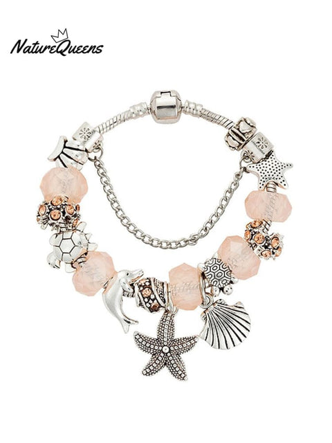 Vacation Style Fashion Turtle Dolphin Starfish Big Hole Beaded Bracelet