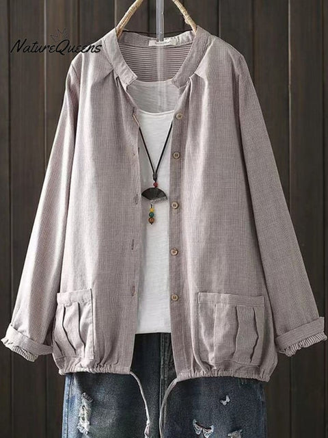 Women's Retro Style Cotton Yarn Solid Color Jacket