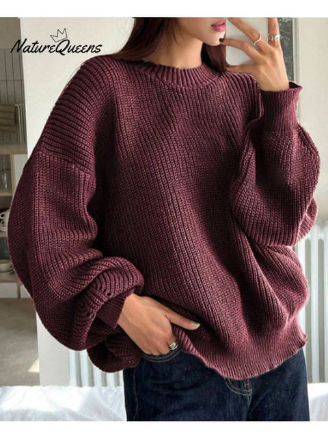 Autumn and Winter Solid Color Versatile Sweater Fashionable Pullover Round Neck Long Sleeve Loose Knitted Top