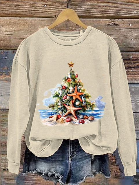 Beach Christmas Print  Casual  Sweatshirt
