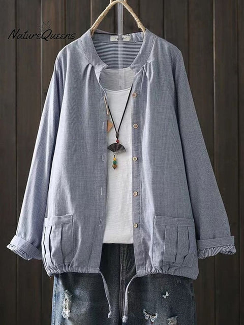 Women's Retro Style Cotton Yarn Solid Color Jacket