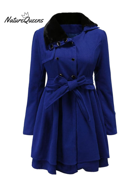 Women's Dress Jacket Trench Fur Collar Winter Long Peacoat Coat Outwear