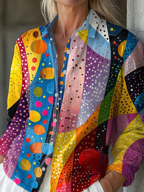 Abstract Oil Painting Art Printed Women's Casual Cotton Shirt