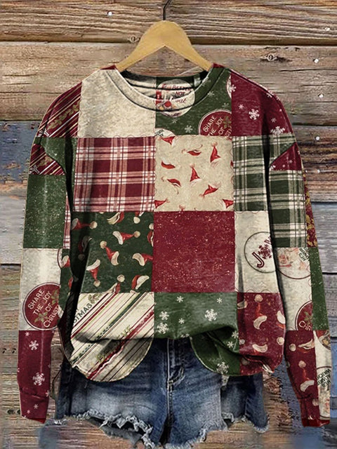Retro Christmas Print Casual  Sweatshirt