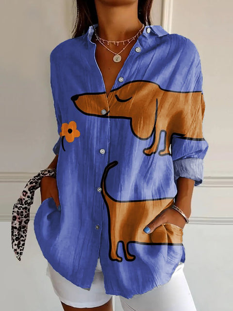 Women's  Dog Art Print  Casual Cotton Shirt