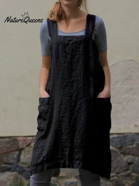 Fashion Loose Linen Long Dress Black / S