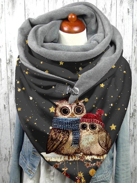 Women's Christmas Snowflake Owl Plush Casual Scarf