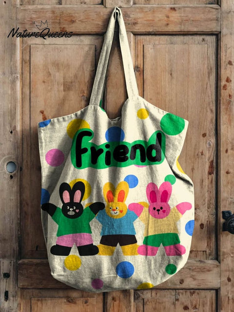 Lovely Rabbits Art Print Casual Linen Tote Bag