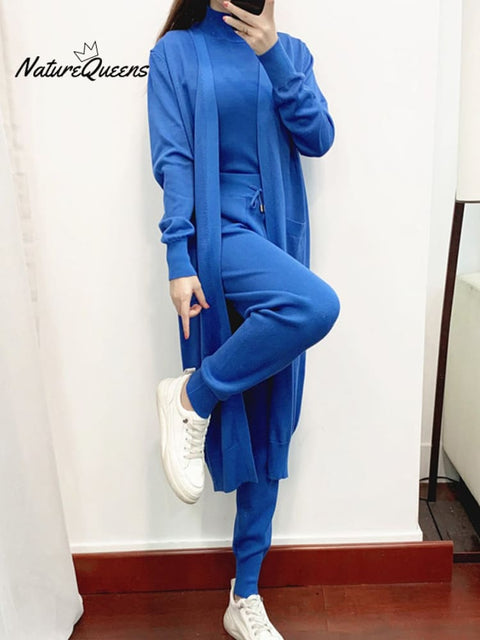 Temperament Suit Women's Casual Knitted Cardigan Vest Pants Three-piece Set