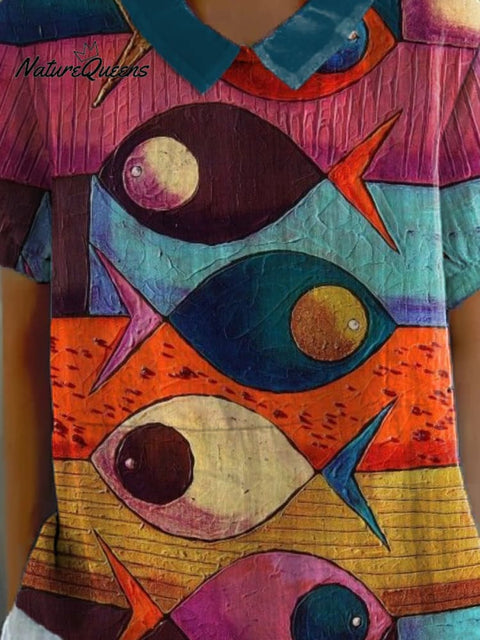 Women's Fish Animals Art Print Casual Cotton And Linen Shirt