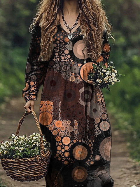 Abstract Geometric Circle Pattern Printed Women's Pocket Cotton Dress