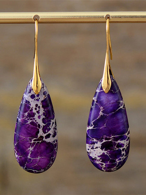 Women's Natural Teardrop Shape Emperor Stone Earrings