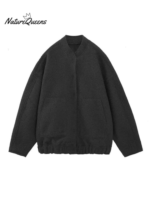 Women's Stylish Casual Long Sleeve Pockets Woolen Jacket Coat