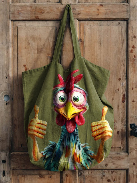 Funny Chicken Linen Tote Bag