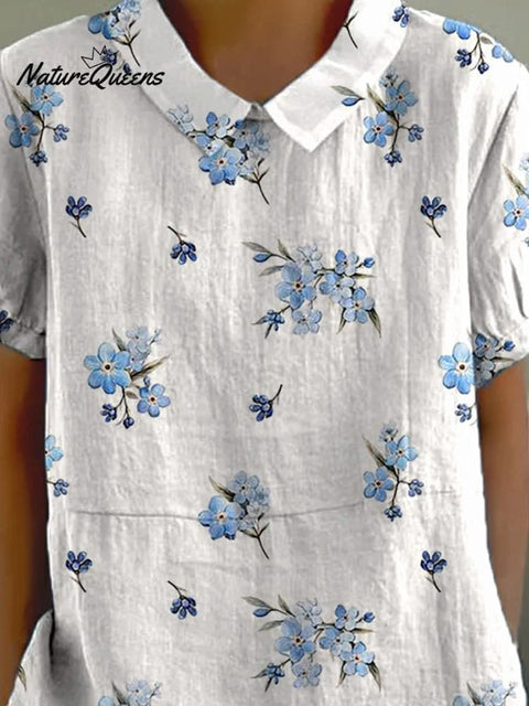 Petite Buttercup Floral Pattern Printed Women's Casual Cotton And Linen Shirt