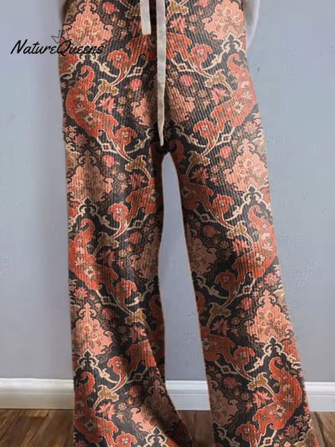 Ethnic Style Symmetrical Pattern Printed Women's Comfortable Knitted Trousers