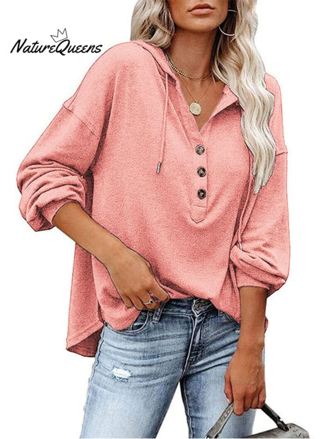 Loose V-neck Long-sleeved Sweatshirt Women's Sports Hooded Jacket