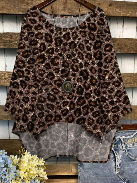 Glitter Leopard Print Pattern Printed Women's Casual Long Sleeve Comfortable Cotton Top