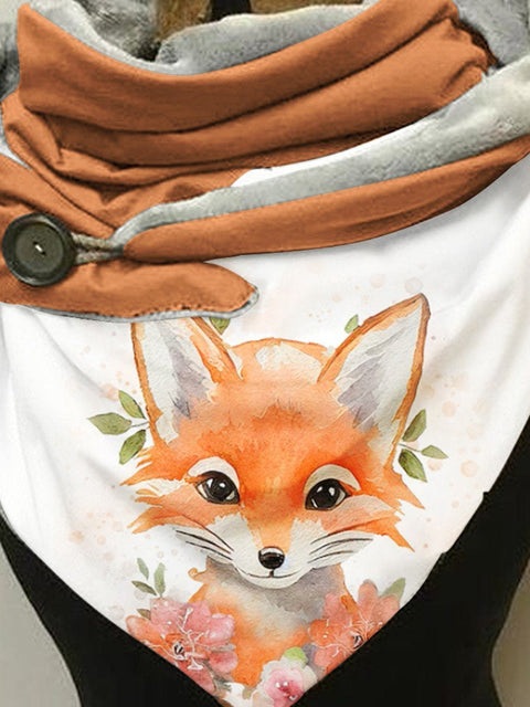 Fleece Cute Fox Art Print Casual Scarf