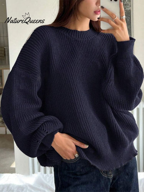 Autumn and Winter Solid Color Versatile Sweater Fashionable Pullover Round Neck Long Sleeve Loose Knitted Top