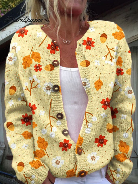 Autumn Is Coming Art  Print Buttoned Cardigan Sweater