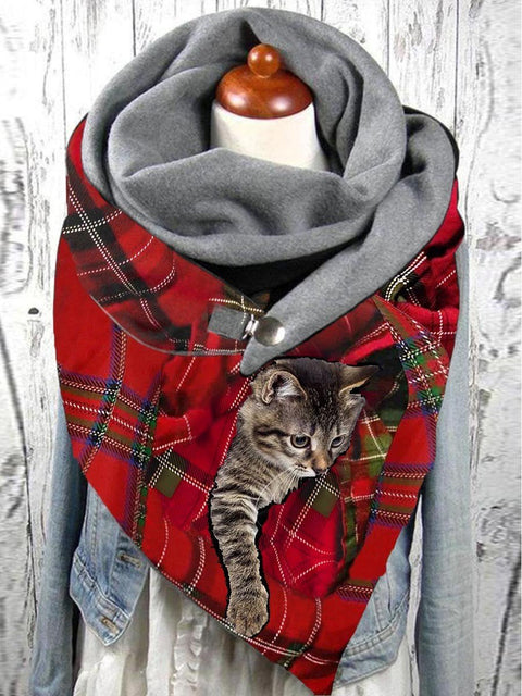 Christmas cat print casual fleece scarf and shawl