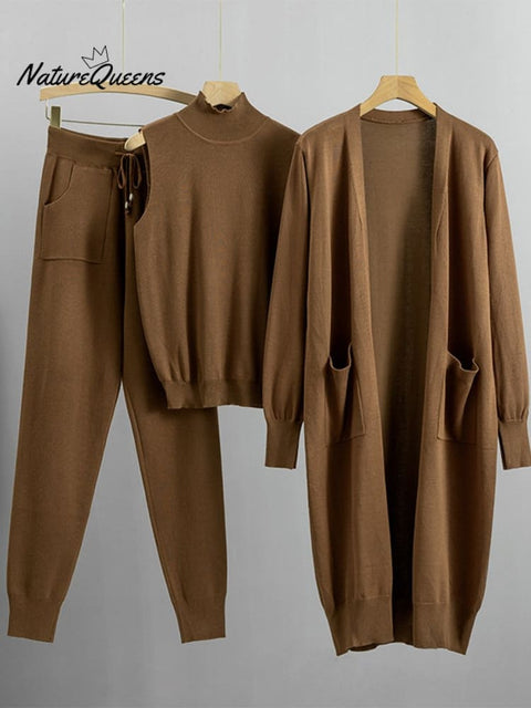 Temperament Suit Women's Casual Knitted Cardigan Vest Pants Three-piece Set